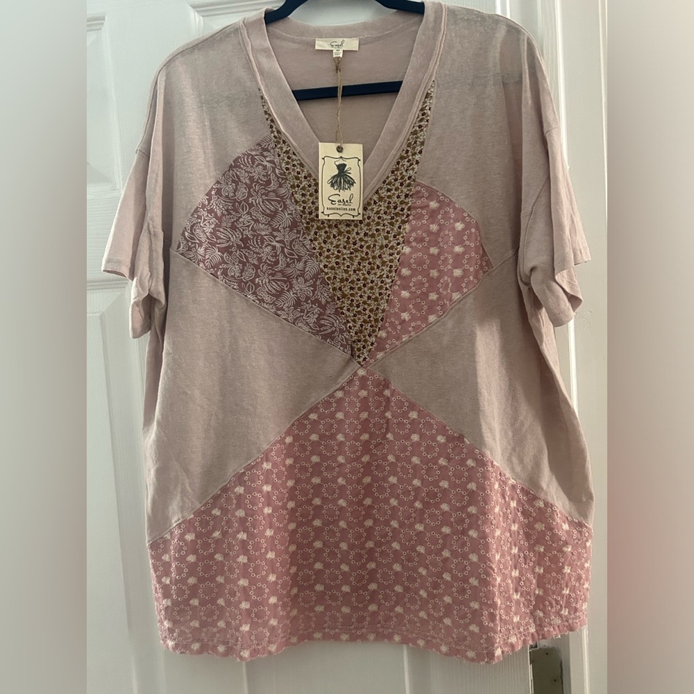 Boho Chic Pink And Cream Patchwork Top - image 3